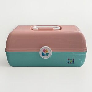 Vtg Caboodles 3 Tier Makeup Travel Case w/Vanity Mirror Peach & Mint Green USA